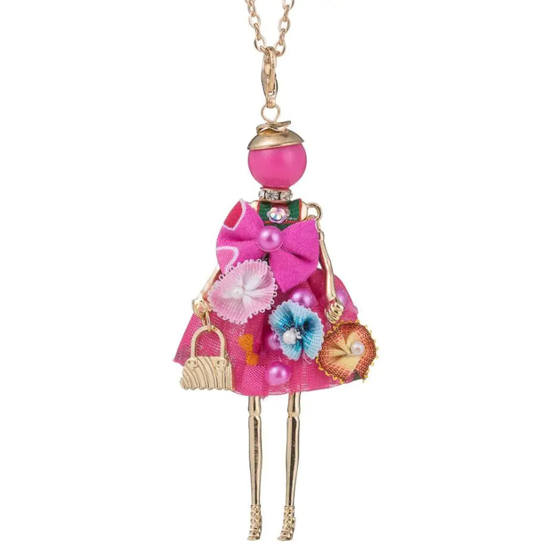 Cloth Bowknot Dress Doll Necklace Statement Flower Women Jewelry