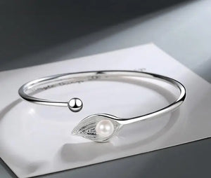Sweet Leaf Bracelet Pearl S925 Bracelet Women Silver Leaf Bracelet for Women Wed