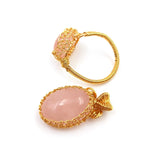 Rose Quartz Pendant & Ring Set Plated Pink Crystal Adjustable Romantic Style