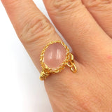 Rose Quartz Pendant & Ring Set Plated Pink Crystal Adjustable Romantic Style