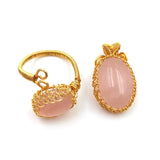 Rose Quartz Pendant & Ring Set Plated Pink Crystal Adjustable Romantic Style