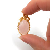 Rose Quartz Pendant & Ring Set Plated Pink Crystal Adjustable Romantic Style