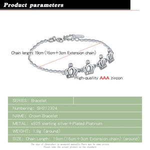 Sweet Lovely Crown Bracelet 925 Sterling Silver Charm