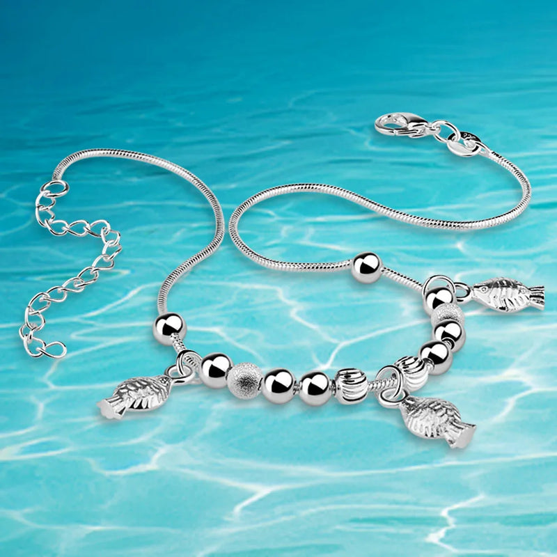 925 Sterling Silver Fish Anklet Women Goldfish Foot Ornaments