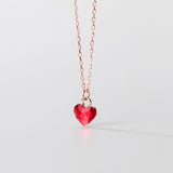 Mini Red Zircon Heart Charm Necklace 925 Sterling Silver Women Jewelry Gift
