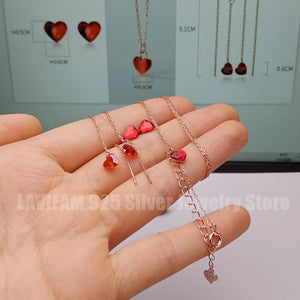 Mini Red Zircon Heart Charm Necklace 925 Sterling Silver Women Jewelry Gift