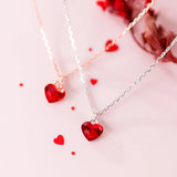 Mini Red Zircon Heart Charm Necklace 925 Sterling Silver Women Jewelry Gift