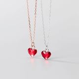 Mini Red Zircon Heart Charm Necklace 925 Sterling Silver Women Jewelry Gift