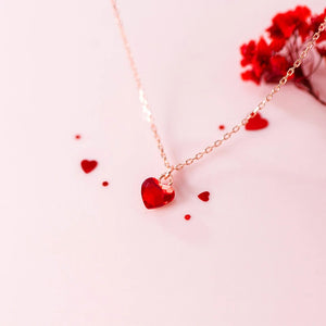 Mini Red Zircon Heart Charm Necklace 925 Sterling Silver Women Jewelry Gift