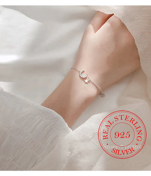 Moon Star Charm Bracelet 925 Silver CZ Pendant Bracelet Women