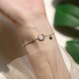 Moon Star Charm Bracelet 925 Silver CZ Pendant Bracelet Women