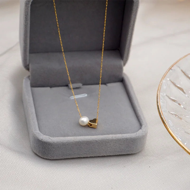 Heart-shaped Pearl Stainless Steel Necklace for Women
