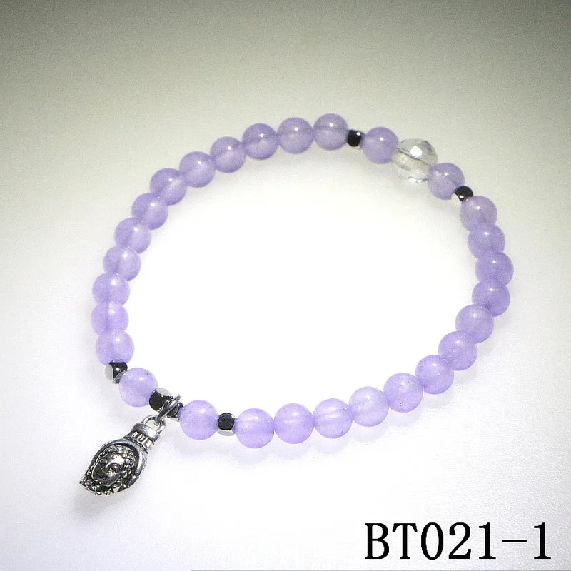 Natural Stone 6mm Round Beads Bracelet with Alloy Accessories