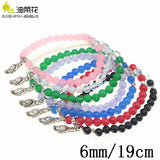Natural Stone 6mm Round Beads Bracelet with Alloy Accessories