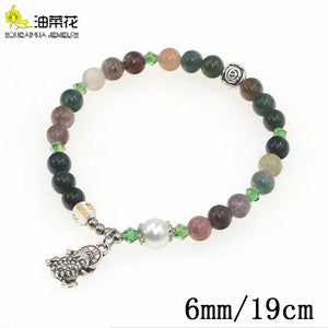 6mm Round Morganite Agate Jasper Picture Bracelet