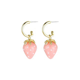 Sweet Pearl Resin Strawberry Fruit Pendant Circle Hoop Earrings for Women