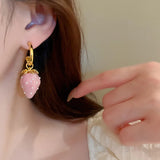 Sweet Pearl Resin Strawberry Fruit Pendant Circle Hoop Earrings for Women