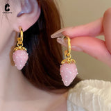 Sweet Pearl Resin Strawberry Fruit Pendant Circle Hoop Earrings for Women