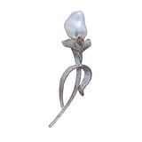 Sweet Pearl Rose Brooch Romantic Zircon Pins for Women
