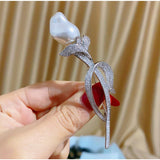 Sweet Pearl Rose Brooch Romantic Zircon Pins for Women