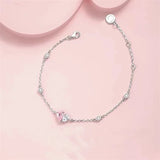 Pink Crystal Heart Bracelet 925 Sterling Silver Chain Women Jewelry