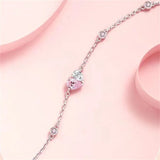 Pink Crystal Heart Bracelet 925 Sterling Silver Chain Women Jewelry