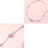 Pink Crystal Heart Bracelet 925 Sterling Silver Chain Women Jewelry