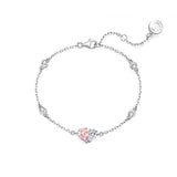 Pink Crystal Heart Bracelet 925 Sterling Silver Chain Women Jewelry