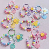 Pink Flower Keychains Beaded Chain Girls Keyrings Bag Pendant