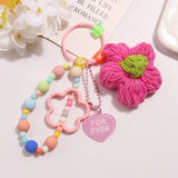 Pink Flower Keychains Beaded Chain Girls Keyrings Bag Pendant