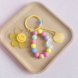 Pink Flower Keychains Beaded Chain Girls Keyrings Bag Pendant