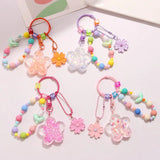 Pink Flower Keychains Beaded Chain Girls Keyrings Bag Pendant