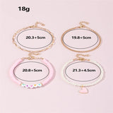 Pink Heart Pendant Anklet HAPPY Pearl Chain Foot Bracelet