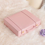 Sweet Pink Jewelry Box Portable Leather Earring Ring Jewelry Storage