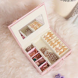 Sweet Pink Jewelry Box Portable Leather Earring Ring Jewelry Storage
