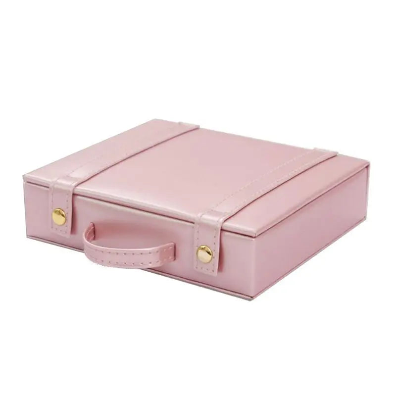 Sweet Pink Jewelry Box Portable Leather Earring Ring Jewelry Storage