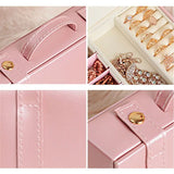 Sweet Pink Jewelry Box Portable Leather Earring Ring Jewelry Storage