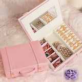 Sweet Pink Jewelry Box Portable Leather Earring Ring Jewelry Storage