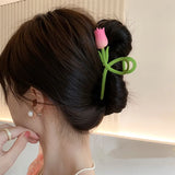 Pink Tulip Flower Hair Claw Hair Clip Women Barrettes Hairpins Ponytail Holder