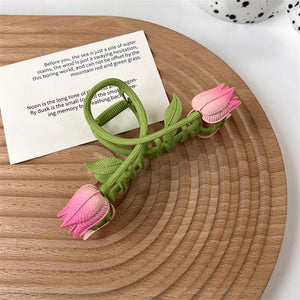 Pink Tulip Flower Hair Claw Hair Clip Women Barrettes Hairpins Ponytail Holder
