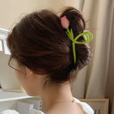 Pink Tulip Flower Hair Claw Hair Clip Women Barrettes Hairpins Ponytail Holder