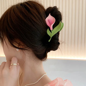 Pink Tulip Flower Hair Claw Hair Clip Women Barrettes Hairpins Ponytail Holder