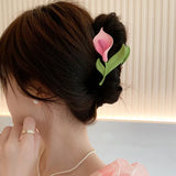Pink Tulip Flower Hair Claw Hair Clip Women Barrettes Hairpins Ponytail Holder