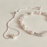 925 Sterling Silver Daisy Flower Bracelet Snake Chain Bangle