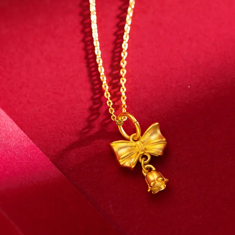 Romantic Bow Knot Bell Orchid Necklace Ring Set