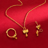 Romantic Bow Knot Bell Orchid Necklace Ring Set
