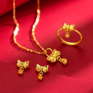 Romantic Bow Knot Bell Orchid Necklace Ring Set