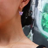 Sweet Butterfly Earrings Pink Purple Gift For Girl Charm Pendant