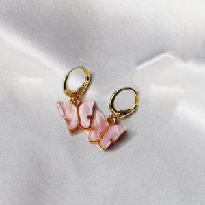 Sweet Butterfly Earrings Pink Purple Gift For Girl Charm Pendant