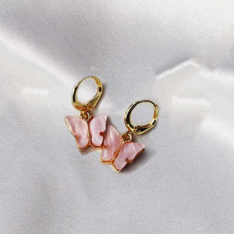 Sweet Butterfly Earrings Pink Purple Gift For Girl Charm Pendant